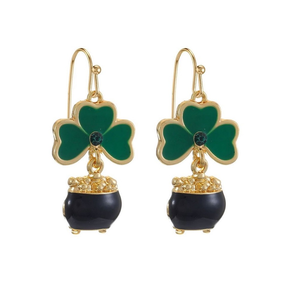 St. Patrick's Day Pot of Gold Fishhook Dangle Earrings NWT